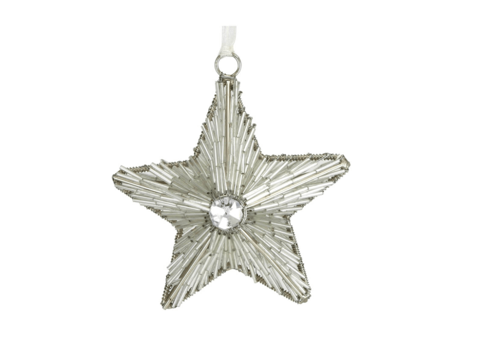 Small silver bejeweled star christmas tree decoration