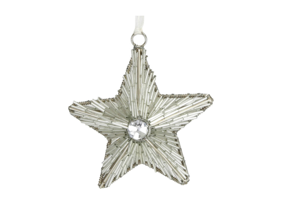 Set of 3 Small silver bejeweled star christmas tree decorations
