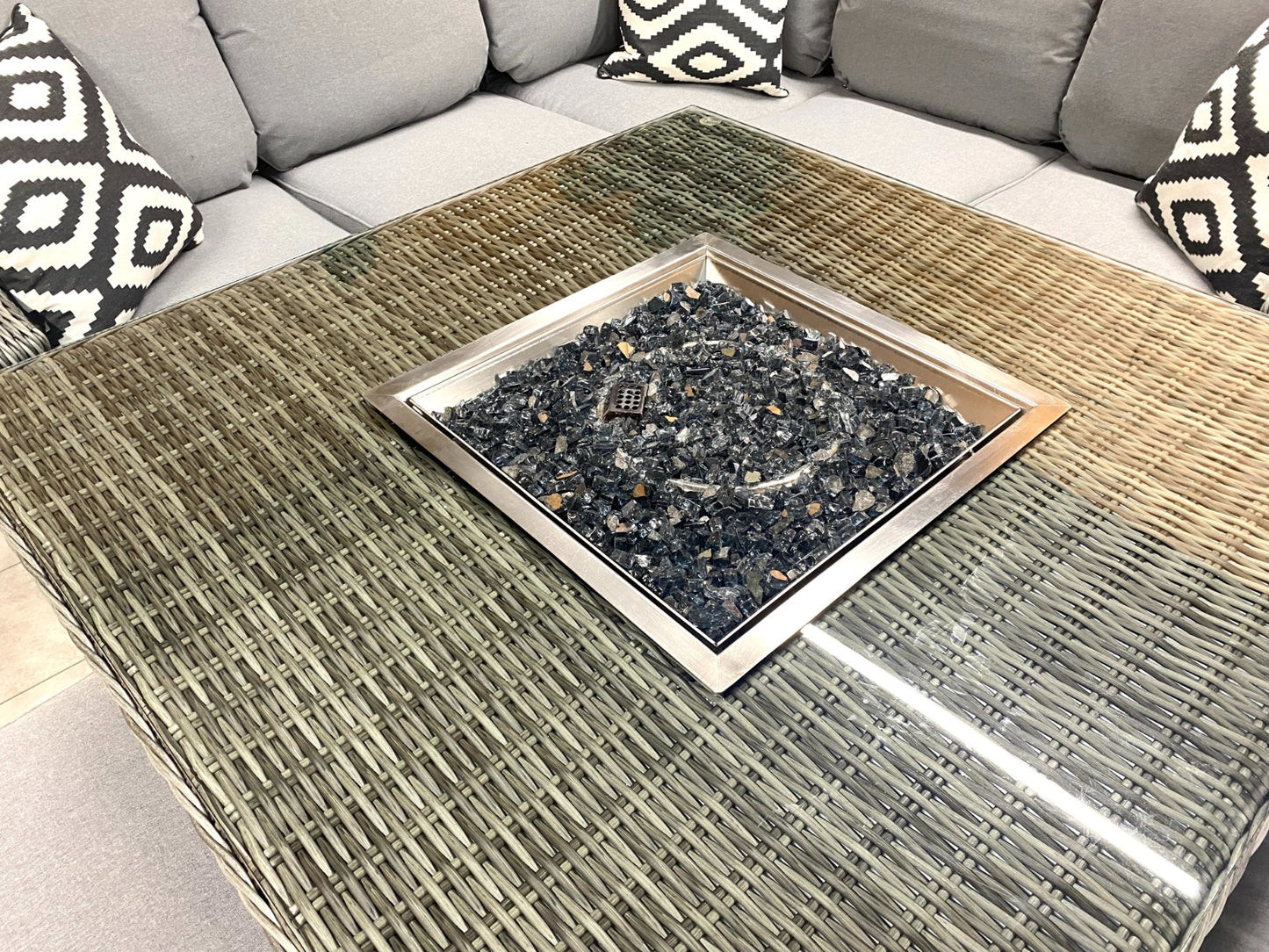 Chimes - Prestige Grey Florence Compact Corner Dining Set with Firepit Table - LOW STOCK