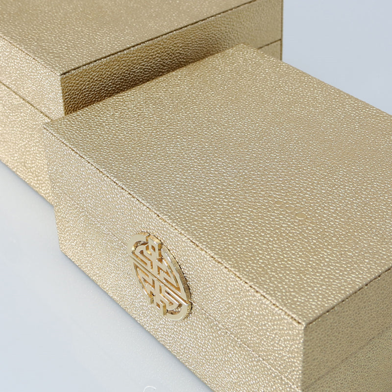 Chimes-Set Of 2 Gold Faux Leather Jewellery Boxes With Gold Clasp