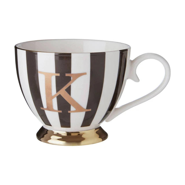 Duchess Black and White Monogram Mug - K