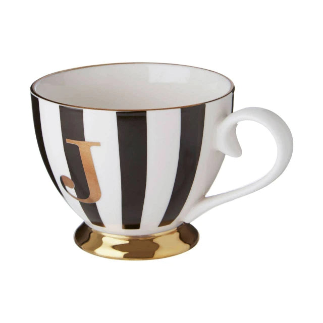 Duchess Black and White Monogram Mug - J