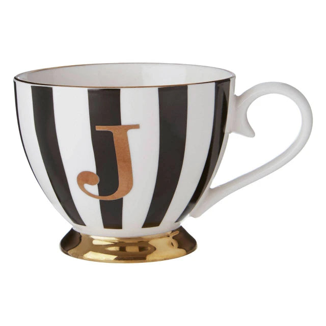 Duchess Black and White Monogram Mug - J