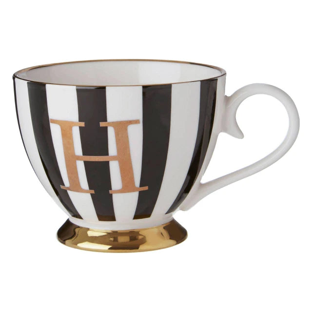 Duchess Black and White Monogram Mug - H