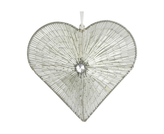 Large silver bejeweled heart christmas tree decoration