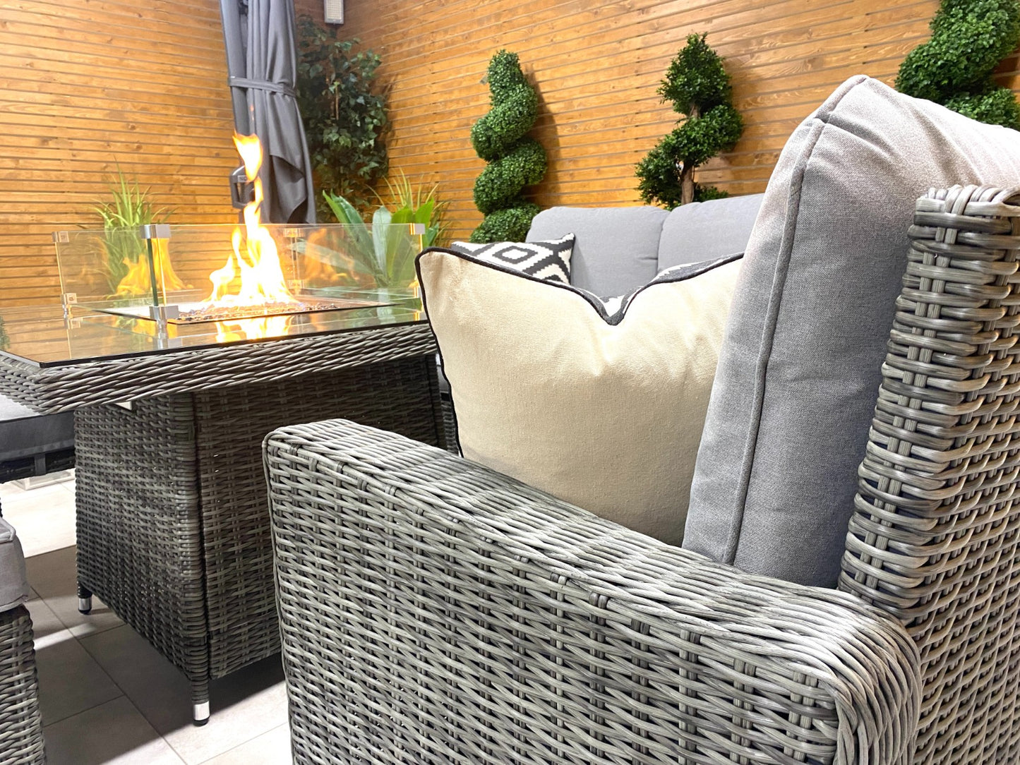 Chimes - Prestige Grey Florence Compact Corner Dining Set with Firepit Table