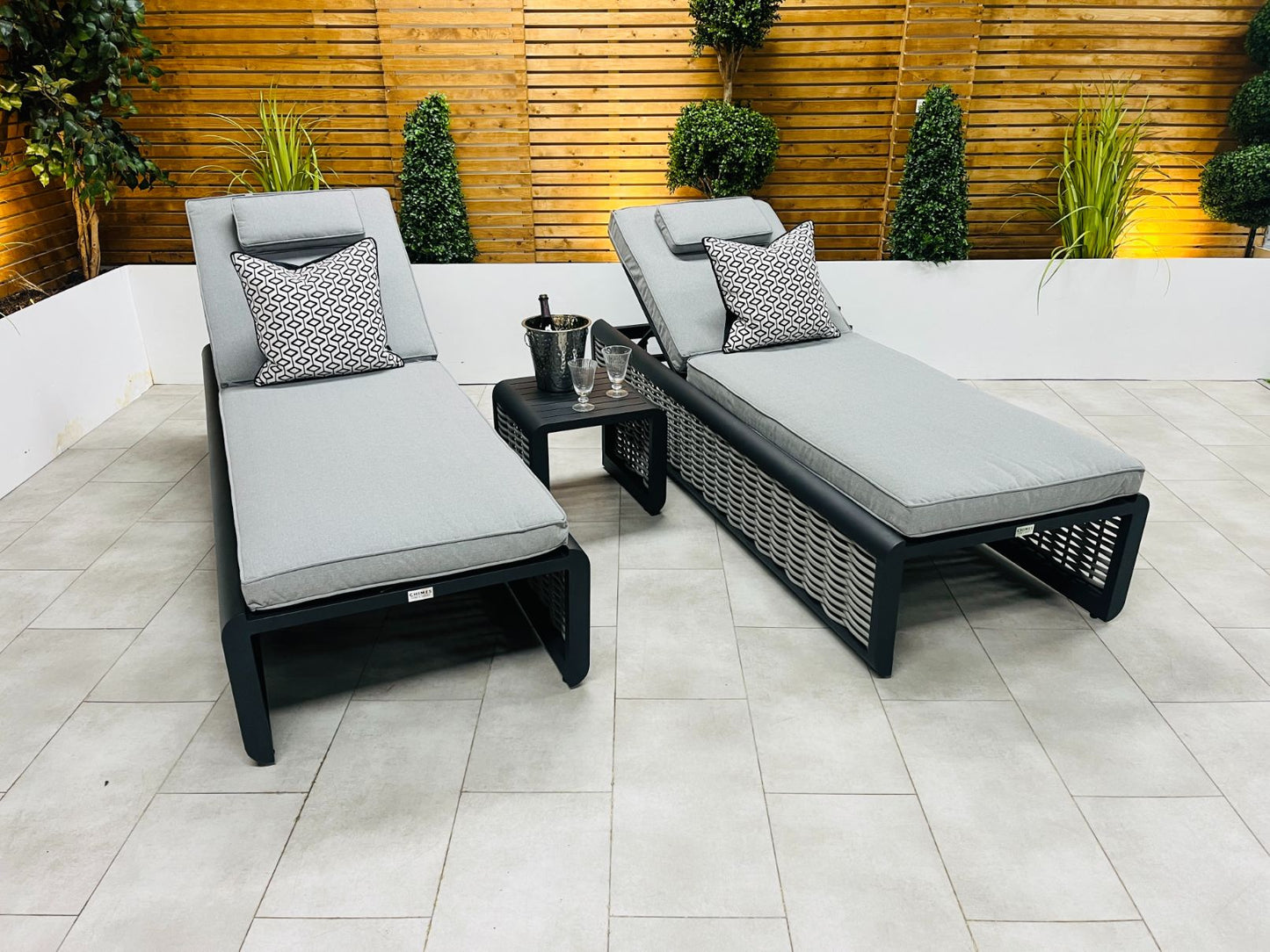 Chimes - Monaco Aluminium Sun Lounger Set with Coffee Table - Rope Weave