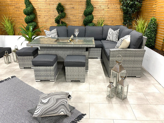 Chimes - Stone Grey Milan Corner Dining Set with Rising Ice Bucket Table - Right Hand (S) - 3 LEFT IN STOCK