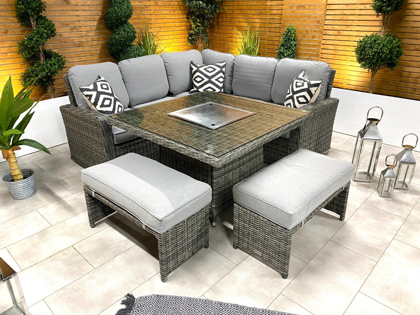 Chimes - Prestige Grey Florence Compact Corner Dining Set with Firepit Table