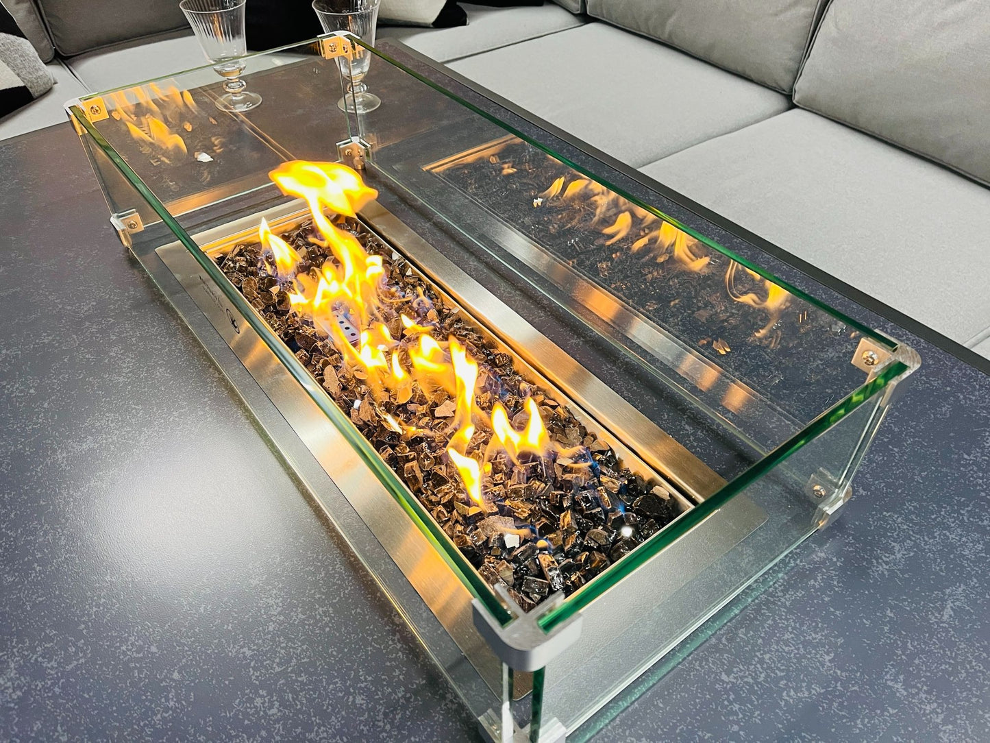 Chimes - Monaco Aluminium Left Hand Corner Dining Set with Rising Firepit Table - Rope Weave