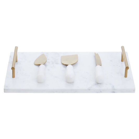 Noa White and Gold Cheese Board and Knife Set