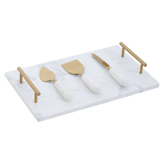 Noa White and Gold Cheese Board and Knife Set