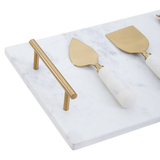 Noa White and Gold Cheese Board and Knife Set