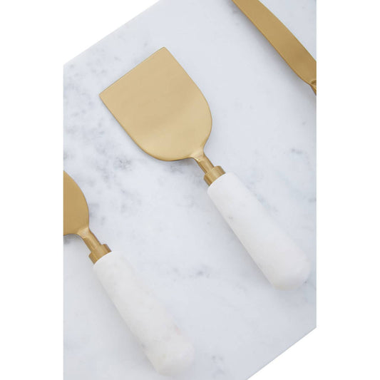 Noa White and Gold Cheese Board and Knife Set