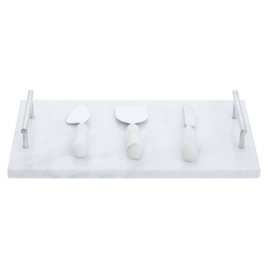 Noa White Marble Cheese Board and Knife Set