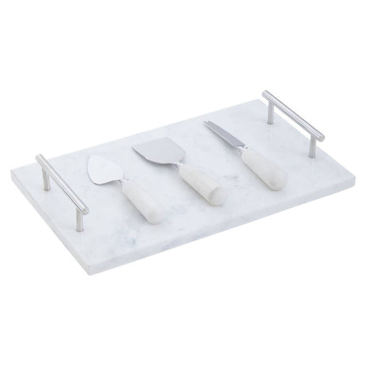 Noa White Marble Cheese Board and Knife Set