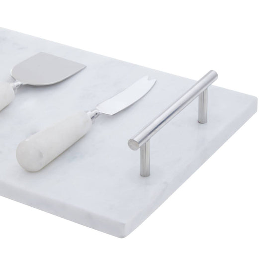Noa White Marble Cheese Board and Knife Set