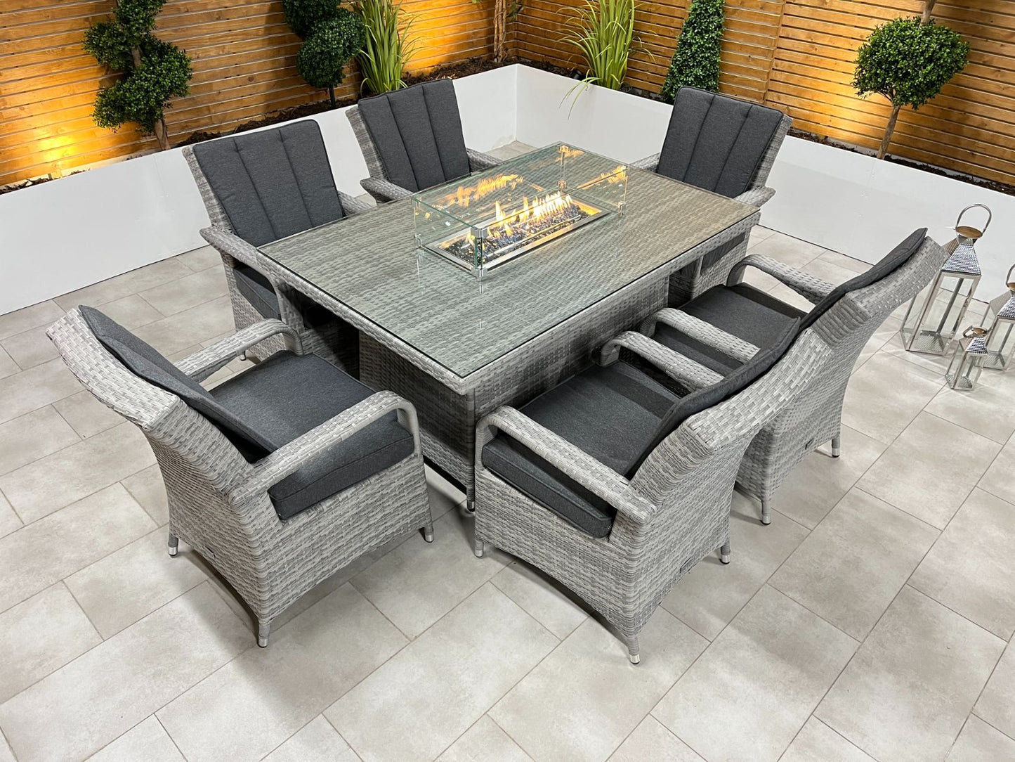 Chimes - Stone Grey Verona 6 Seat Rectangular Dining Set - 1 Meter x 1.5 Meter Firepit Table - 1 IN STOCK