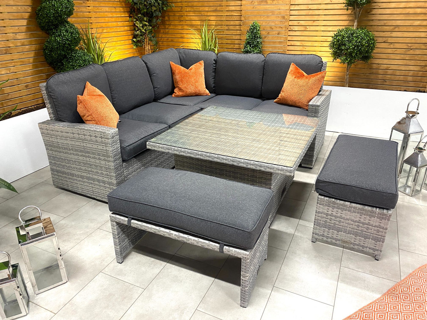 Chimes - Stone Grey Milan Compact Corner Dining Set with Rising Table