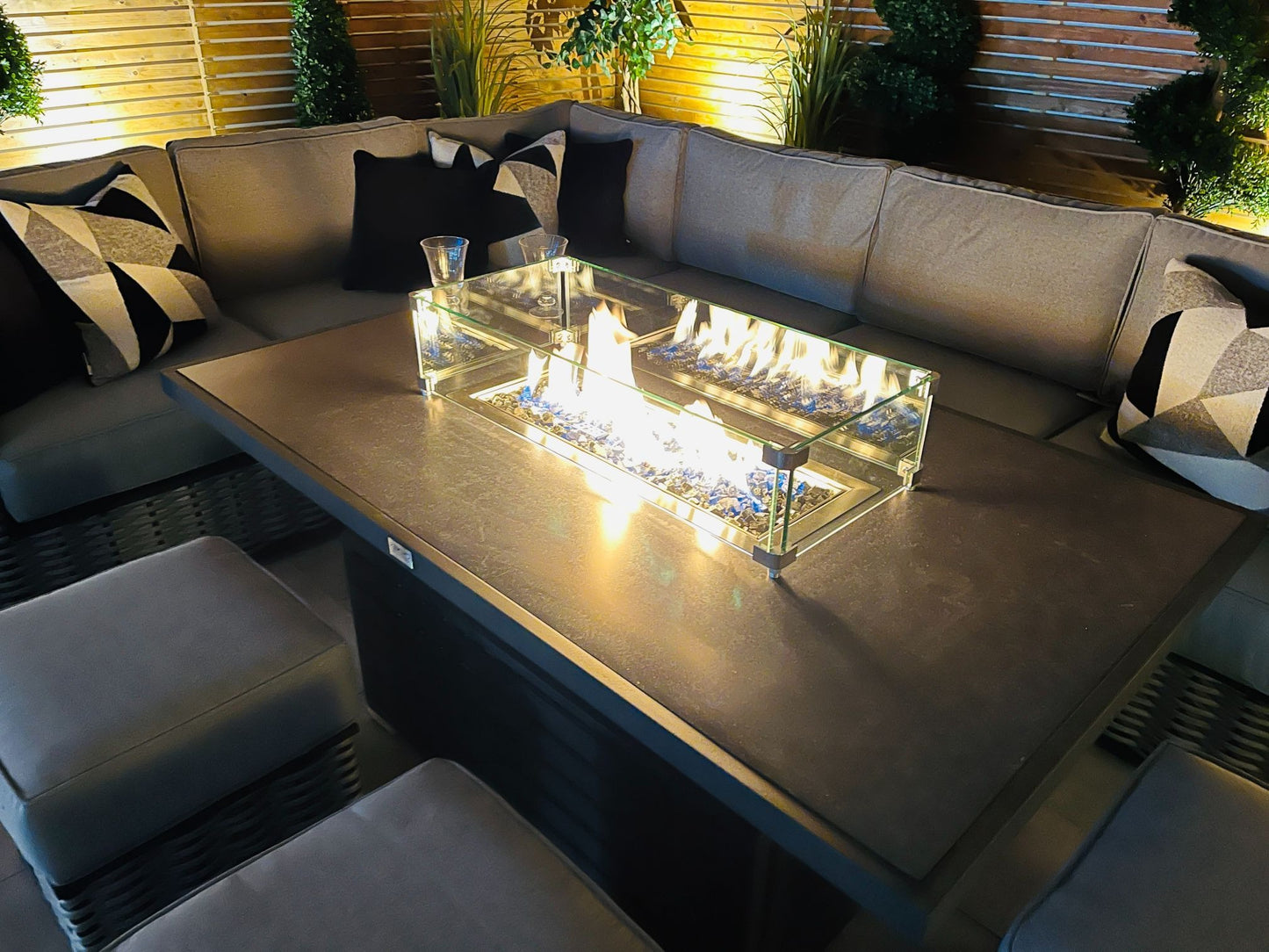 Chimes - Monaco Aluminium Left Hand Corner Dining Set with Rising Firepit Table - Rope Weave