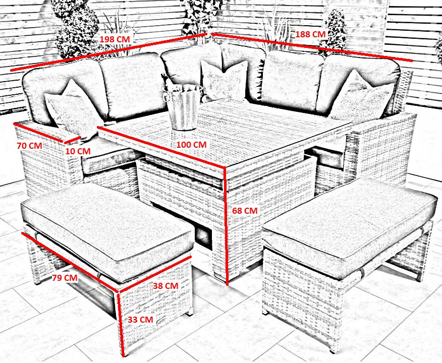 Chimes - Stone Grey Milan Compact Corner Dining Set with Rising Table