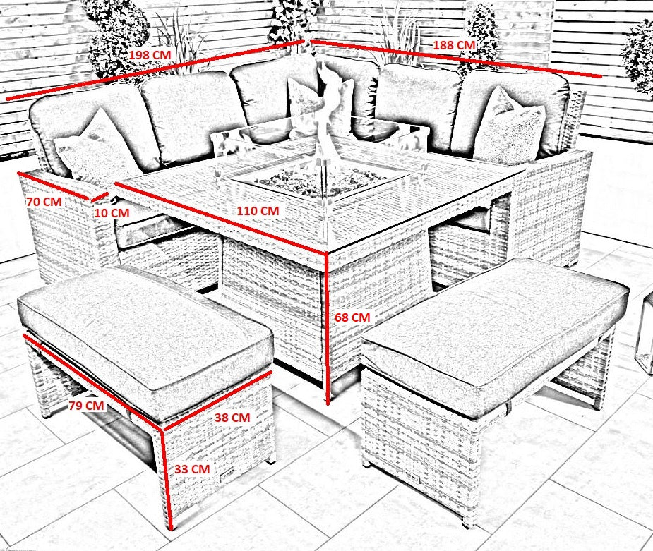 Chimes - Prestige Grey Florence Compact Corner Dining Set with Firepit Table