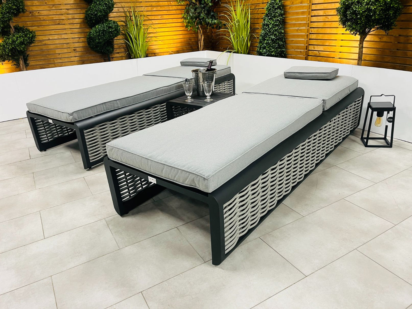 Chimes - Monaco Aluminium Sun Lounger Set with Coffee Table - Rope Weave