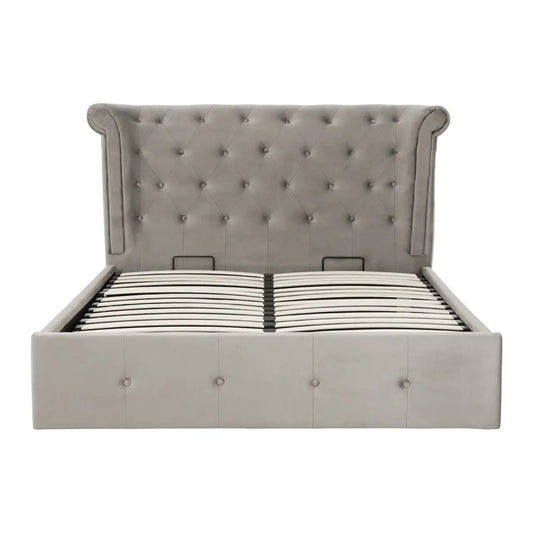 Chimes - Beatrix Grey Brush Velvet Ottoman Kingsize Bed