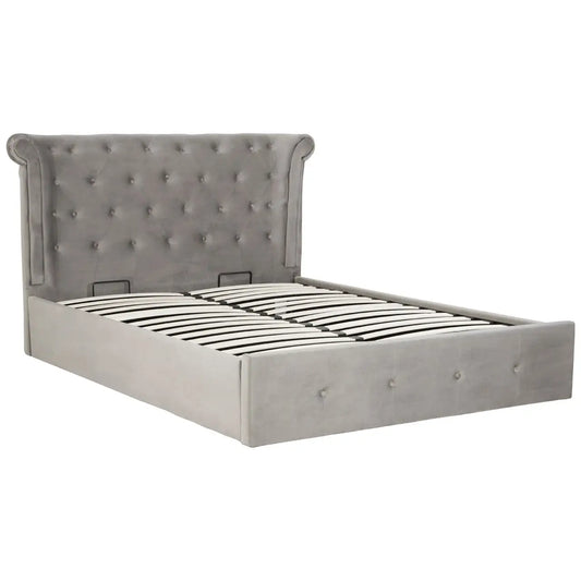 Chimes - Beatrix Grey Brush Velvet Ottoman Kingsize Bed