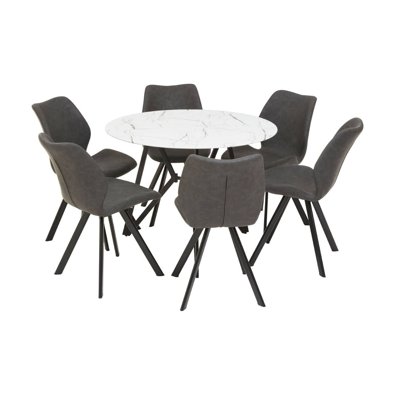 Maya Round Marble Effect Dining Table with 6 Chairs Set