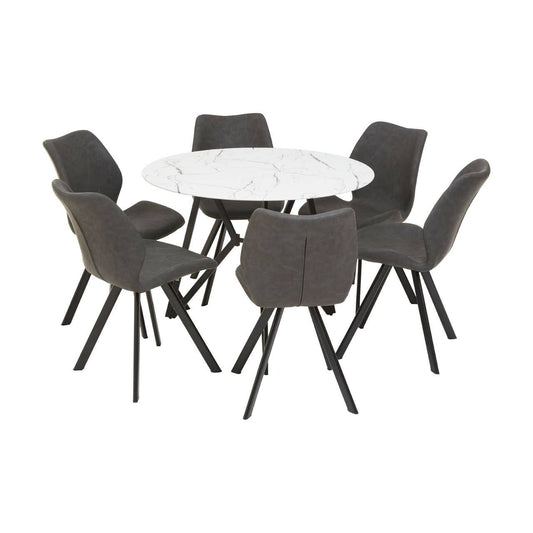 Maya Round Marble Effect Dining Table with 6 Chairs Set