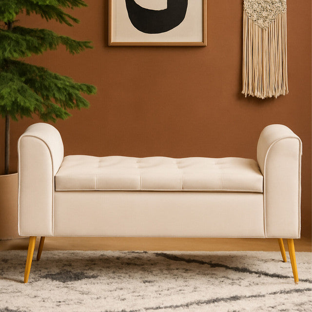 Larin Stone Velvet Ottoman Storage Bench