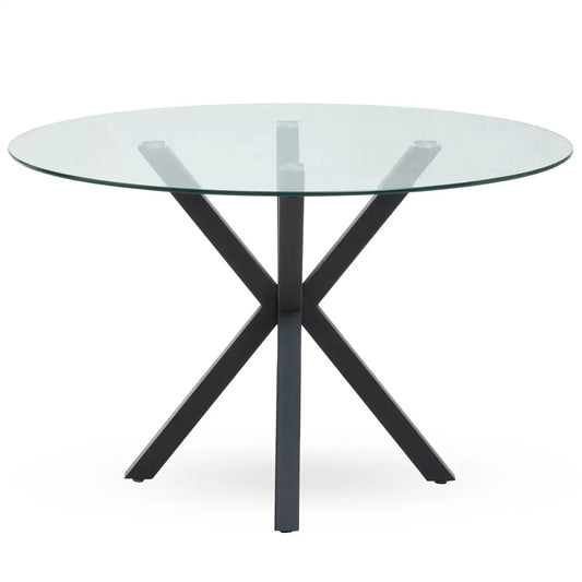 Stockholm Glass Top Dining Table With Black Metal Legs