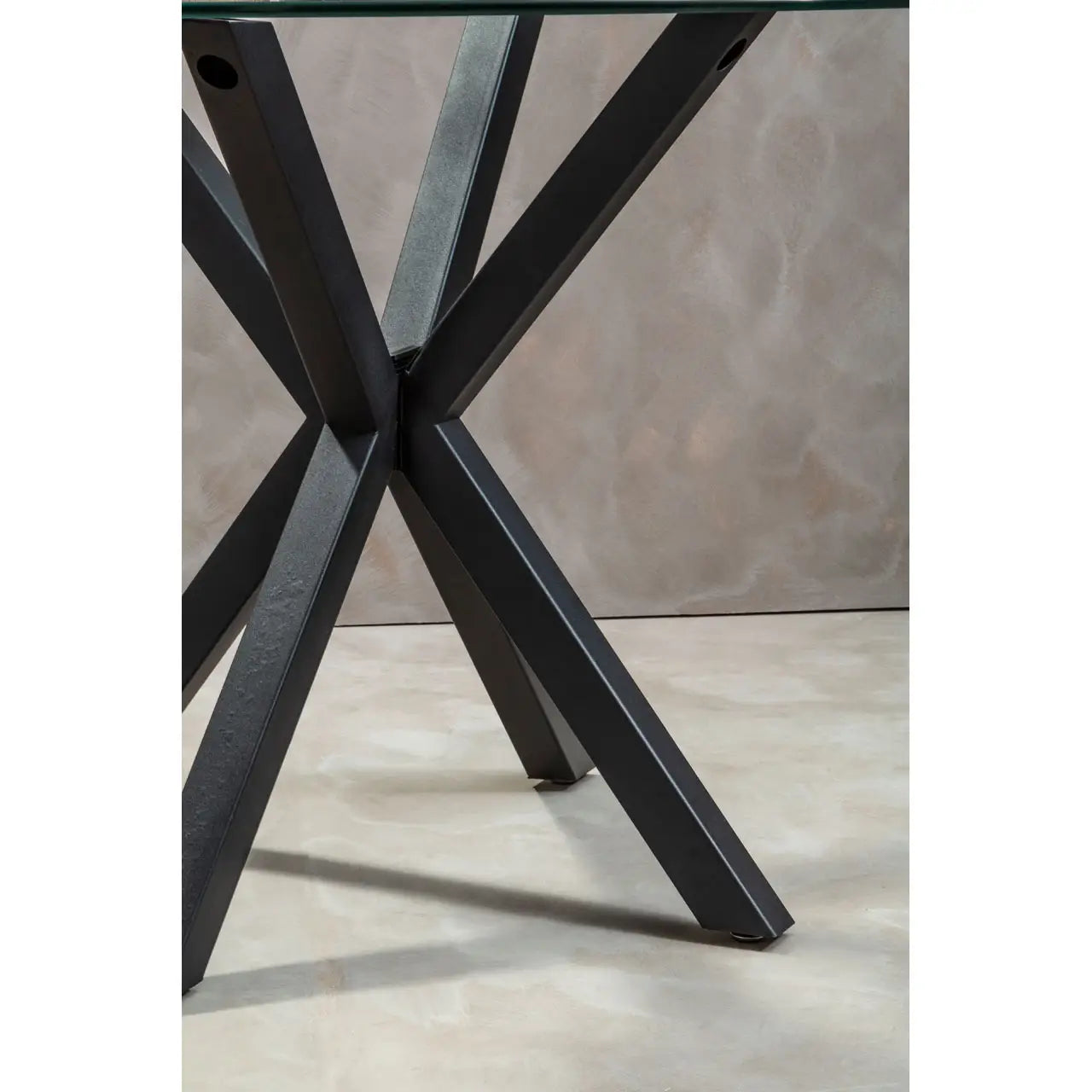 Stockholm Glass Top Dining Table With Black Metal Legs