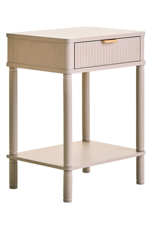 Harley One Drawer Reed Detail Taupe Wood Side Table