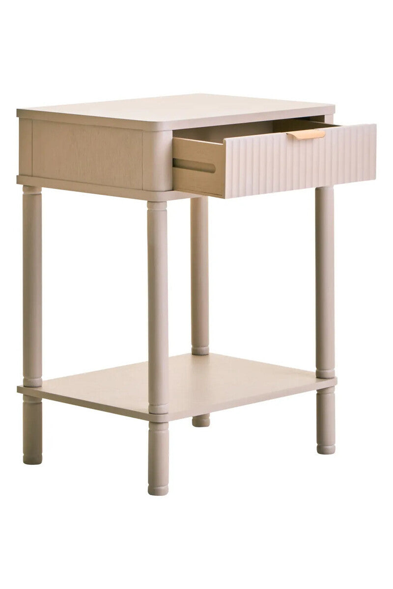 Harley One Drawer Reed Detail Taupe Wood Side Table