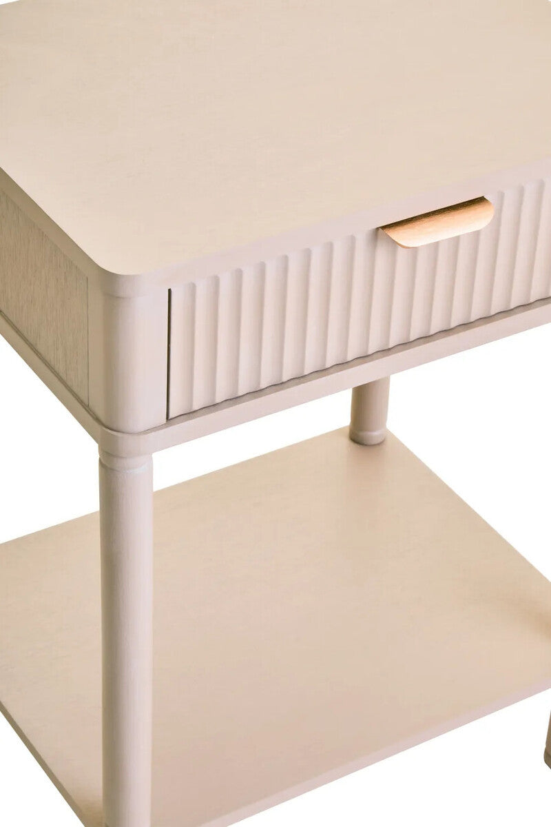 Harley One Drawer Reed Detail Taupe Wood Side Table