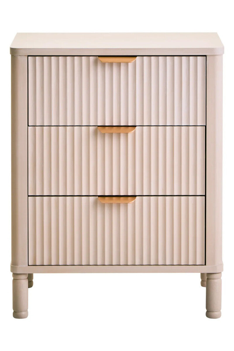 Harley Reed Detail Taupe Finish Three Drawer Chest