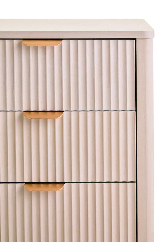 Harley Reed Detail Taupe Finish Three Drawer Chest