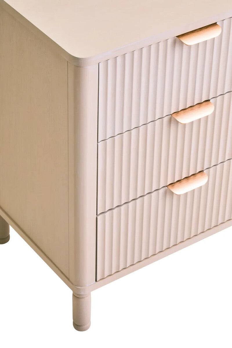 Harley Reed Detail Taupe Finish Three Drawer Chest