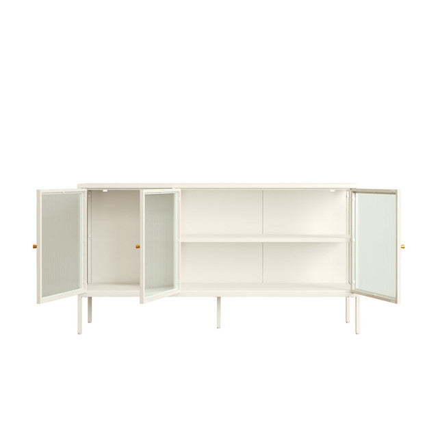 Ari Warm White Metal Fluted Glass Door Sideboard