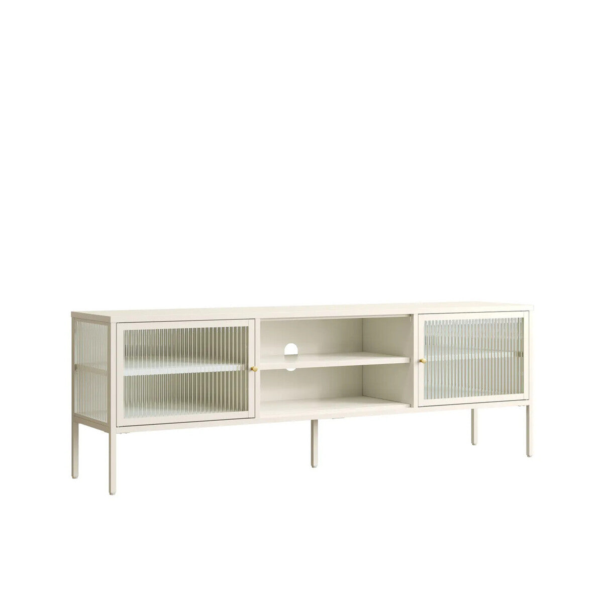 Ari White Metal Fluted Glass Door Media Unit