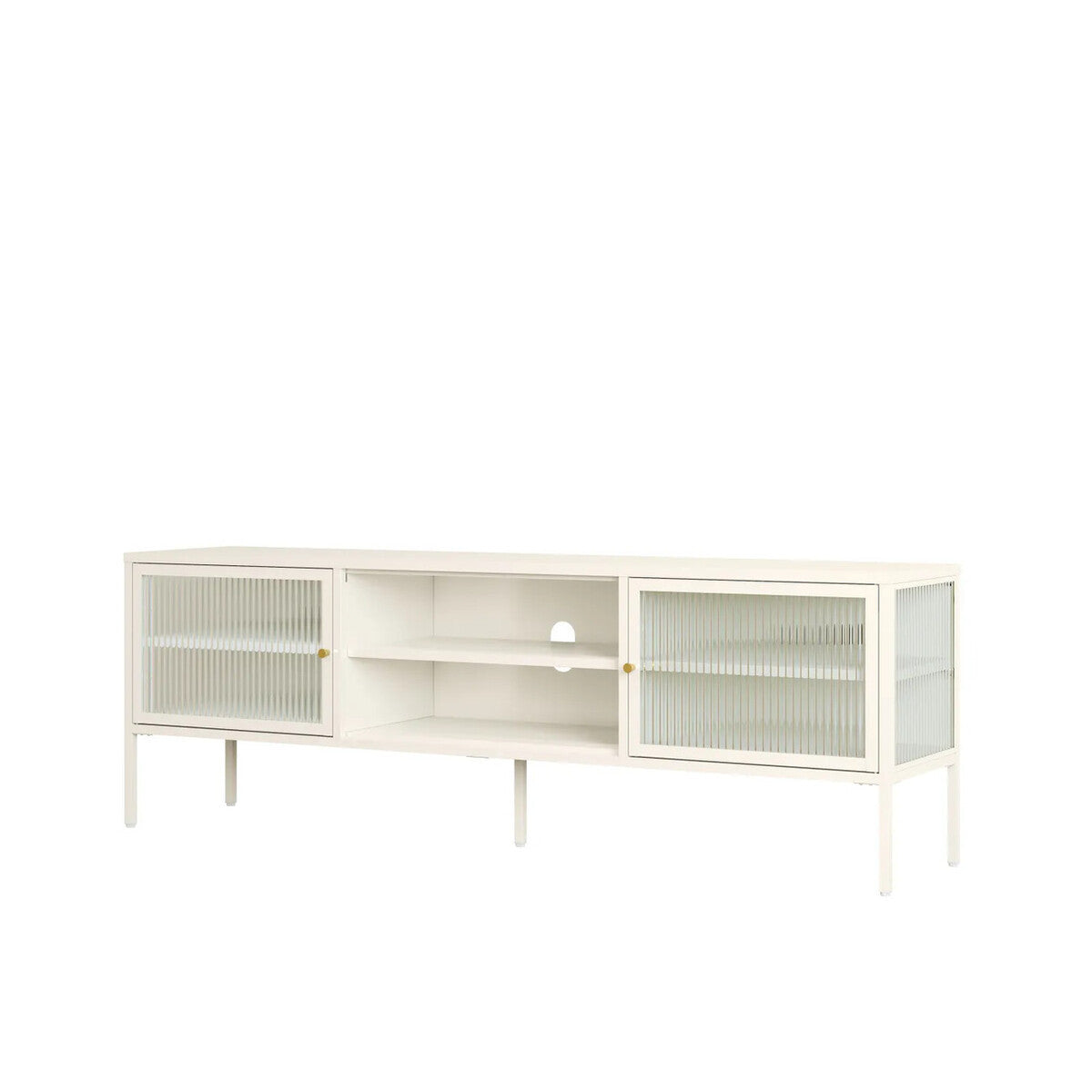 Ari White Metal Fluted Glass Door Media Unit