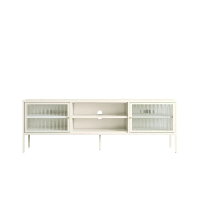 Ari White Metal Fluted Glass Door Media Unit