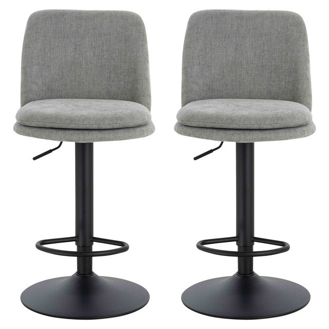 Myla Set of 2 Light Grey Textured Fabric Cushioned Bar Chairs
