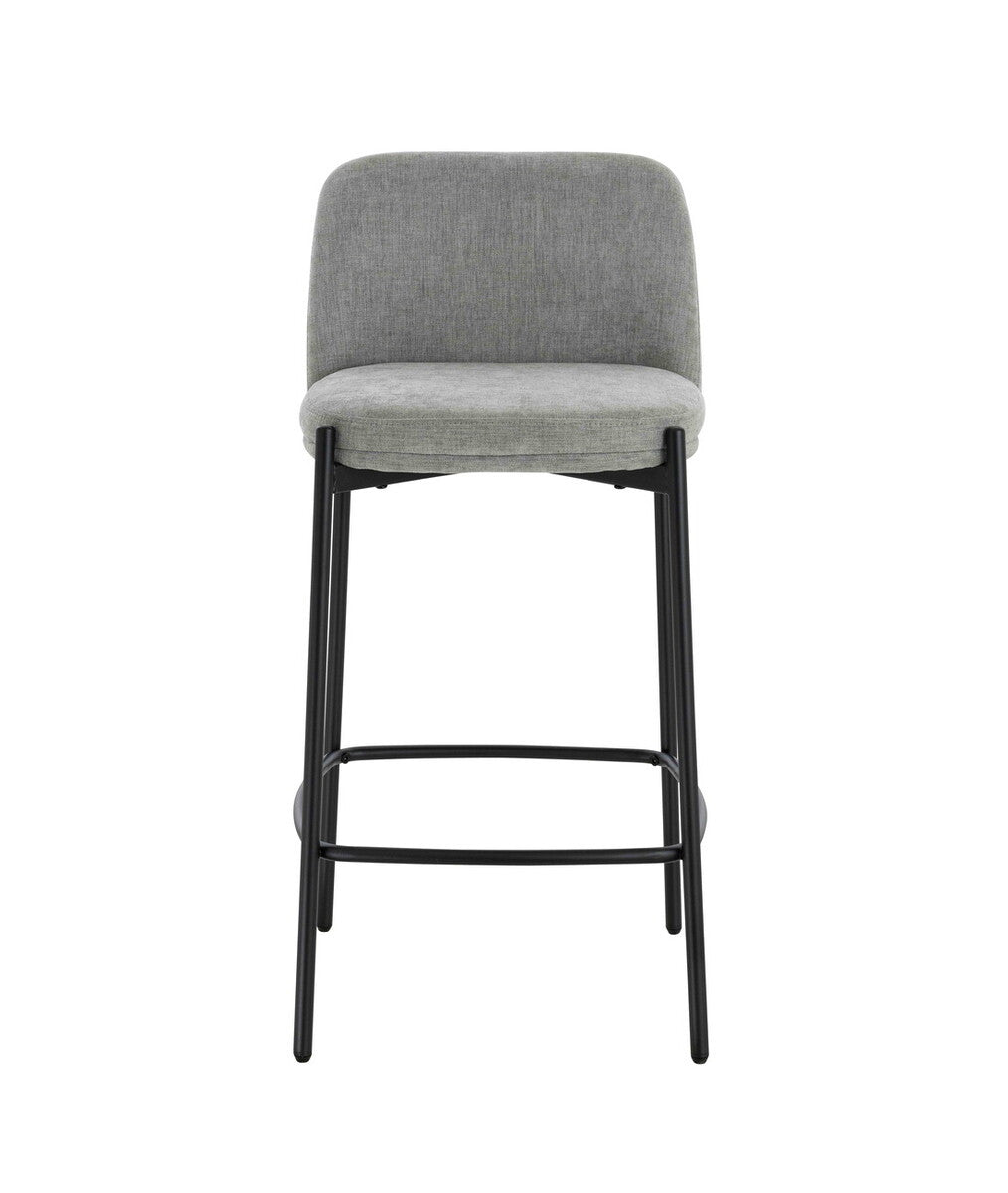 Maya Set of 2 Light Grey Textured Fabric Bar Chairs with Black Legs
