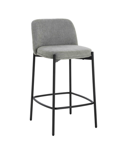Maya Set of 2 Light Grey Textured Fabric Bar Chairs with Black Legs