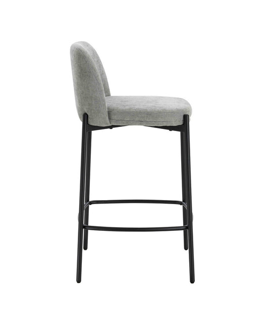 Maya Set of 2 Light Grey Textured Fabric Bar Chairs with Black Legs