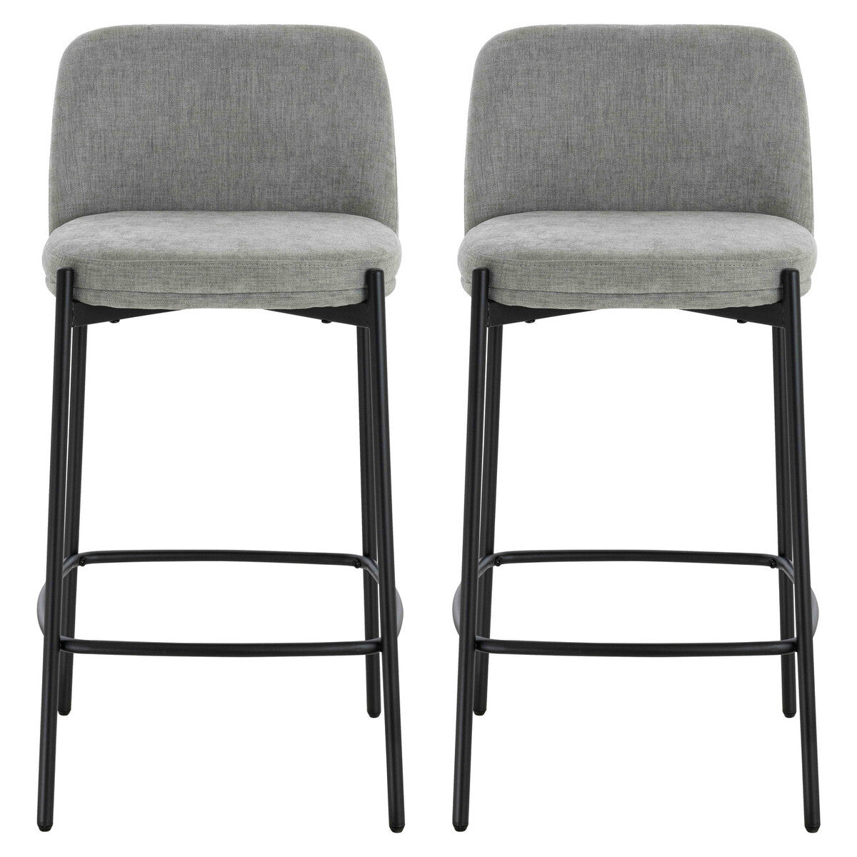 Maya Set of 2 Light Grey Textured Fabric Bar Chairs with Black Legs