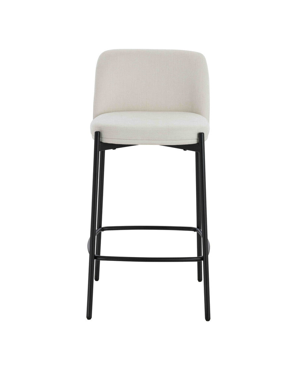 Maya Set of 2 Beige Textured Fabric Bar Chairs with Black Legs